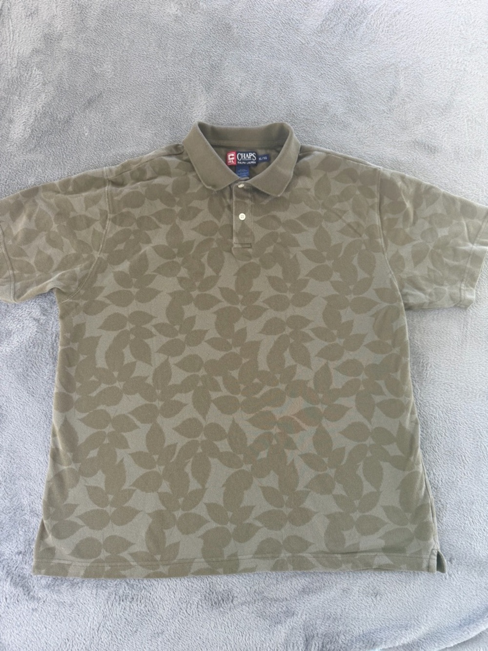 Chaps Ralph Lauren Men Polo Shirt XL Green Floral Hawaiian Short Sleeve VTG